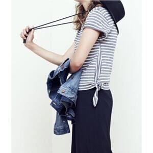 Madewell Size M Side Tie Stripe Cropped Tee Blue Off-White Crewneck Casual